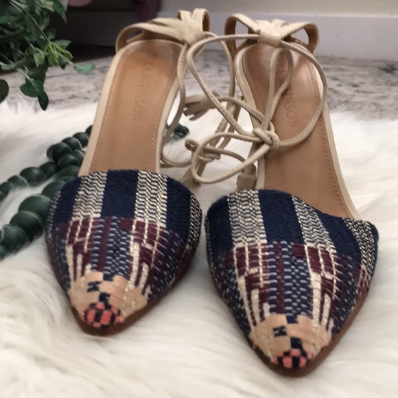 Ulla Johnson Tweed Leather Tassel Heel Sandals 37 - Picture 6 of 11
